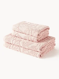 Outlet Set de toallas de algodón con relieves Leaf, tamaños diferentes Toallas|Mantas