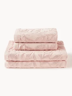 Outlet Set de toallas de algodón con relieves Leaf, tamaños diferentes Toallas|Mantas