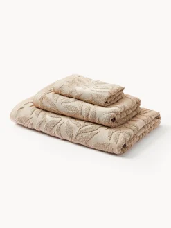 Best Set de toallas de algodón con relieves Leaf, tamaños diferentes Toallas|Mantas