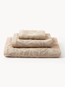 Best Set de toallas de algodón con relieves Leaf, tamaños diferentes Toallas|Mantas