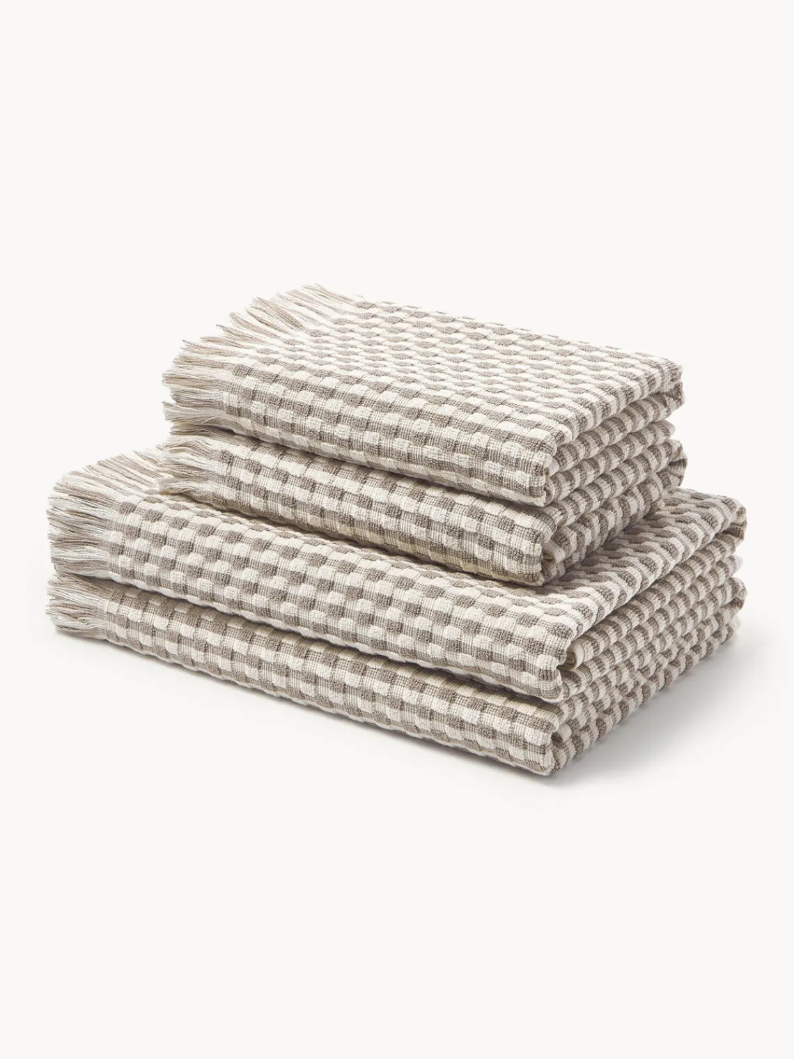 Toallas|Mantas>Westwing Collection Set de toallas texturizadas Juniper, tamaños diferentes Blanco Off White, turrón