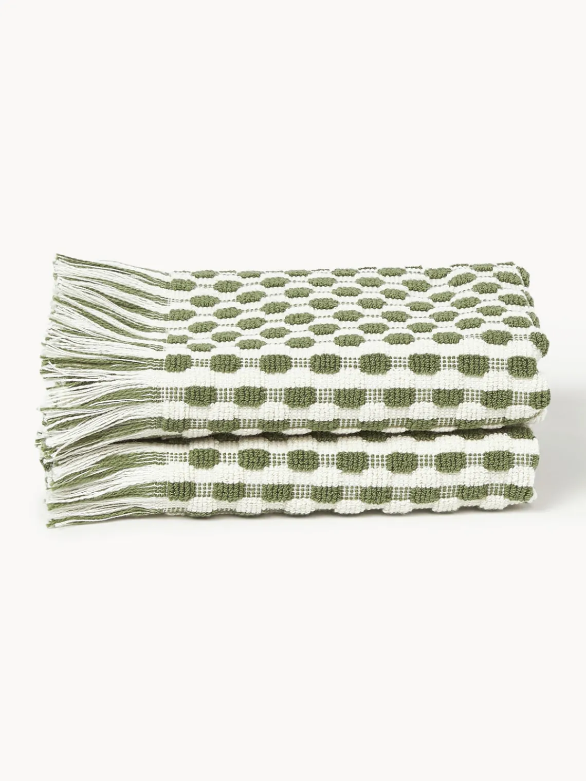Toallas|Mantas>Westwing Collection Set de toallas texturizadas Yara, tamaños diferentes Blanco Off White, verde