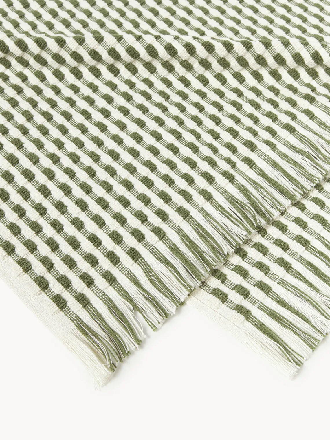 Toallas|Mantas>Westwing Collection Set de toallas texturizadas Yara, tamaños diferentes Blanco Off White, verde