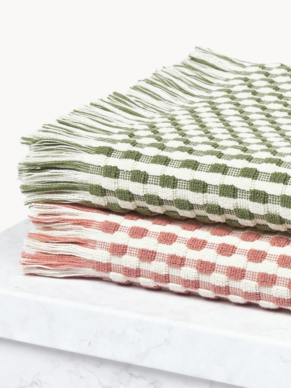 Toallas|Mantas>Westwing Collection Set de toallas texturizadas Yara, tamaños diferentes Blanco Off White, verde