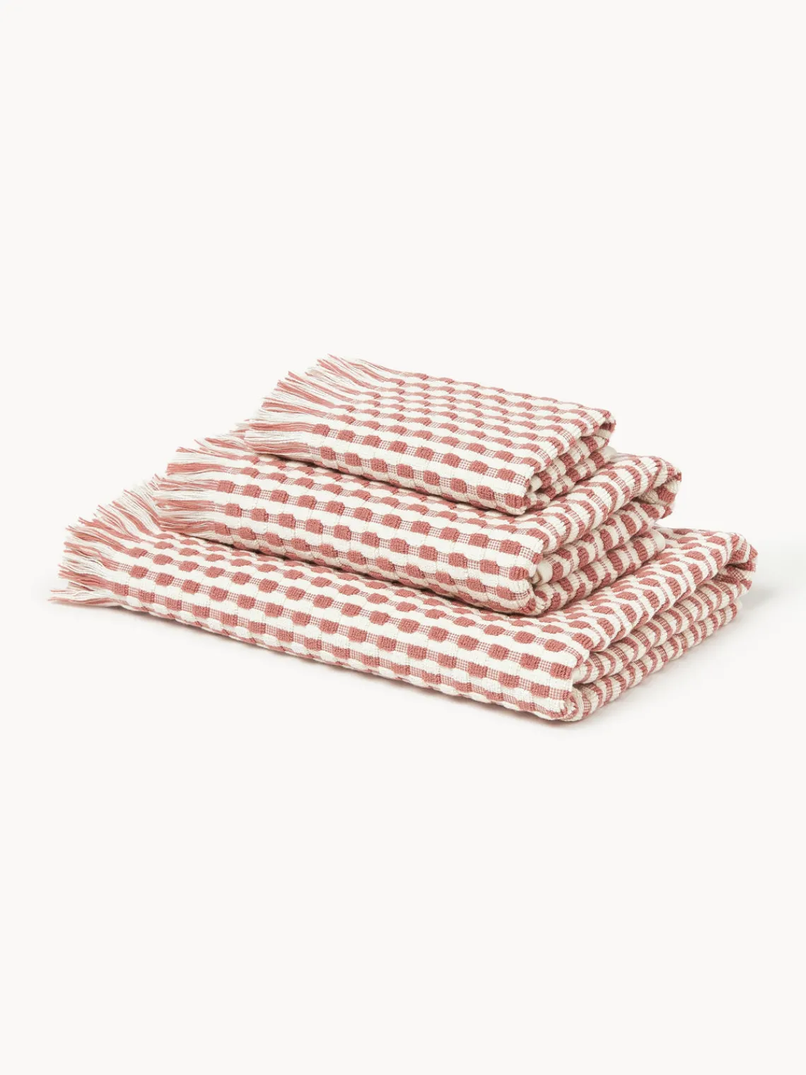Toallas|Mantas>Westwing Collection Set de toallas texturizadas Juniper, tamaños diferentes Blanco Off White, rosa oscuro