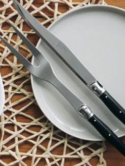 Cuchillos De Cocina Y Bloques|Cuchillos De Cocina>Laguiole Set de trinchar Debutant, 2 pzas. Hojas: plateado pulido espejoMangos: negroCaja: madera clara