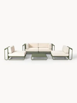 Conjuntos Jardín|Muebles De Jardín>Westwing Collection Set lounge modular Caio, 4 pzas. Blanco Off White, verde oliva
