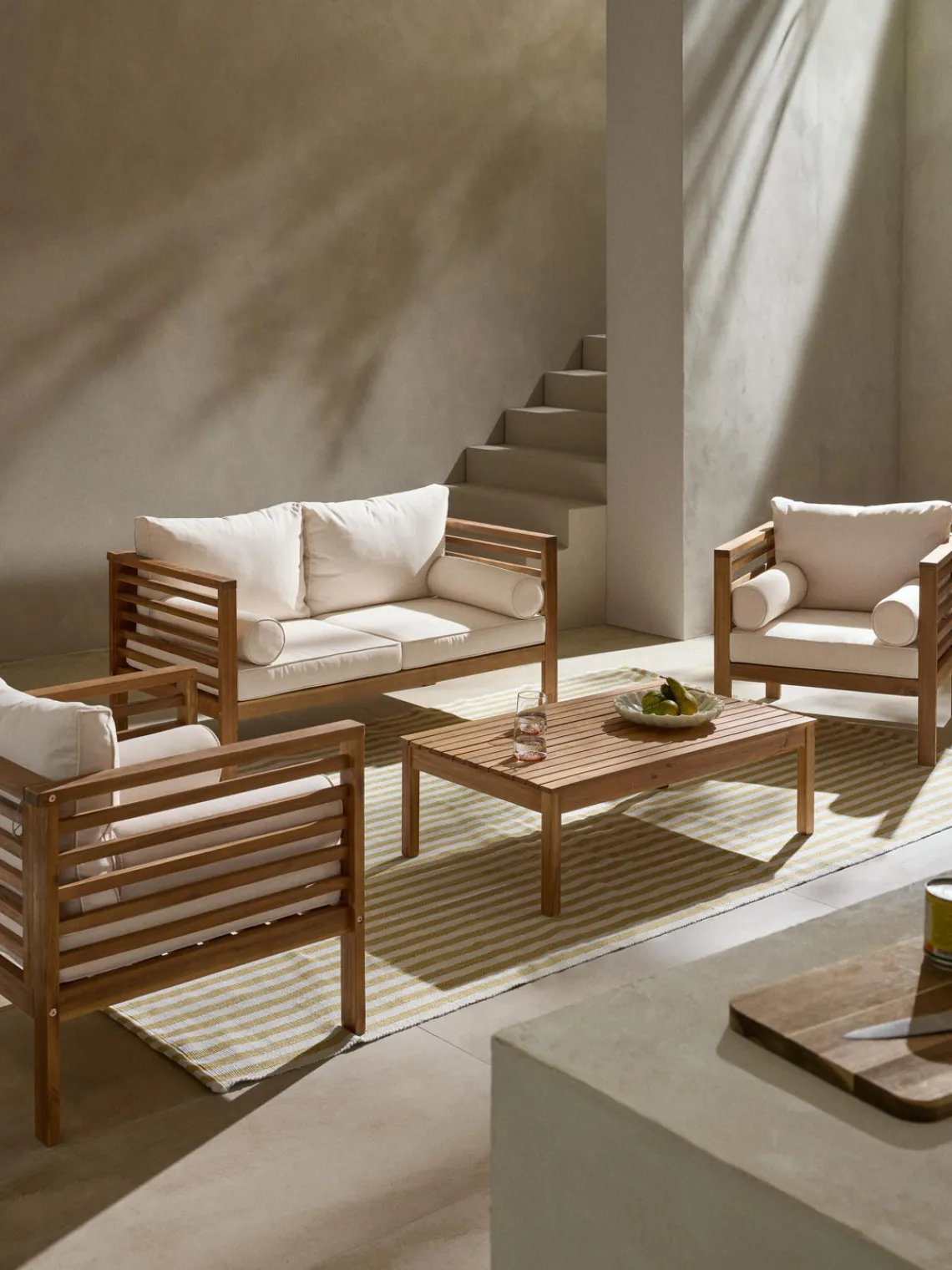 Hot Set lounge para exterior de madera de acacia Bo, 4 pzas. Conjuntos Jardín|Muebles De Jardín