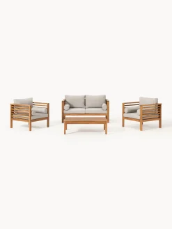 Sale Set lounge para exterior de madera de acacia Bo, 4 pzas. Conjuntos Jardín|Muebles De Jardín