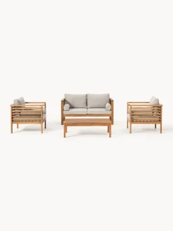 Sale Set lounge para exterior de madera de acacia Bo, 4 pzas. Conjuntos Jardín|Muebles De Jardín