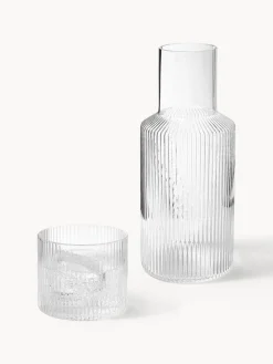 Jarras De Agua|Vajillas Completas>Ferm Living Set pequeño de jarra de agua soplada con vaso Ripple, 2 pzas. Transparente brillante
