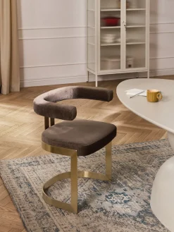 Sillas>Westwing Collection Silla cantilever tapizada Gianni Tejido turrón, dorado