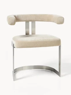 Sillas>Westwing Collection Silla cantilever tapizada Gianni Tejido beige, plateado