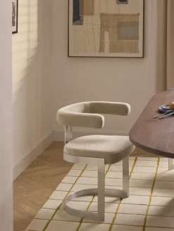 Sillas>Westwing Collection Silla cantilever tapizada Gianni Tejido beige, plateado