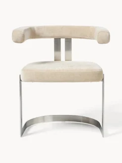 Sillas></noscript>Westwing Collection Silla cantilever tapizada Gianni Tejido beige, plateado