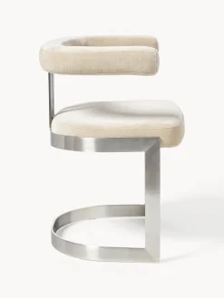 Sillas></noscript>Westwing Collection Silla cantilever tapizada Gianni Tejido beige, plateado