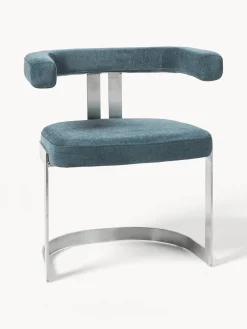 Sillas>Westwing Collection Silla cantilever tapizada Gianni Tejido azul petróleo, plateado