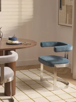 Sillas>Westwing Collection Silla cantilever tapizada Gianni Tejido azul petróleo, plateado