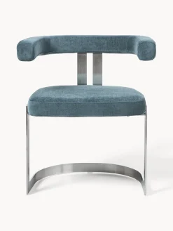 Sillas></noscript>Westwing Collection Silla cantilever tapizada Gianni Tejido azul petróleo, plateado