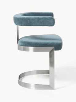 Sillas></noscript>Westwing Collection Silla cantilever tapizada Gianni Tejido azul petróleo, plateado