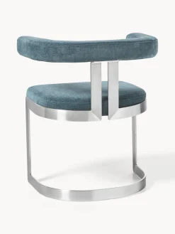 Sillas></noscript>Westwing Collection Silla cantilever tapizada Gianni Tejido azul petróleo, plateado