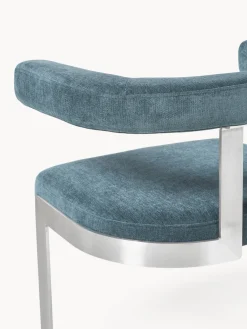 Sillas></noscript>Westwing Collection Silla cantilever tapizada Gianni Tejido azul petróleo, plateado