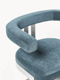 Sillas></noscript>Westwing Collection Silla cantilever tapizada Gianni Tejido azul petróleo, plateado