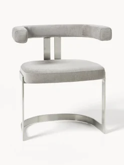 Sillas>Westwing Collection Silla cantilever tapizada Gianni Tejido gris claro, plateado