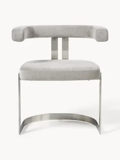 Sillas></noscript>Westwing Collection Silla cantilever tapizada Gianni Tejido gris claro, plateado