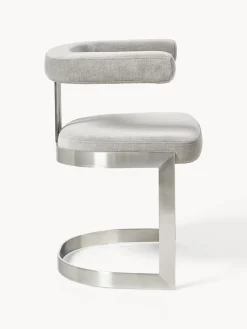 Sillas></noscript>Westwing Collection Silla cantilever tapizada Gianni Tejido gris claro, plateado