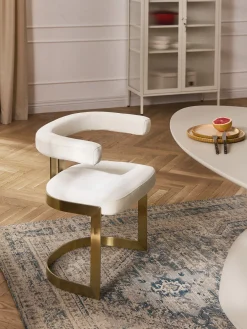 Sillas>Westwing Collection Silla cantilever tapizada Gianni Tejido blanco Off White, dorado