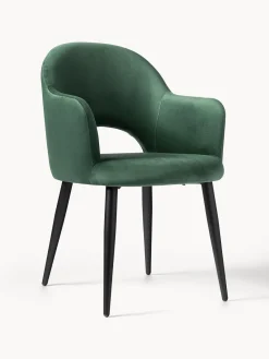 Sillas Con Reposabrazos|Sillas>Westwing Collection Silla con reposabrazos de terciopelo Rachel Terciopelo verde oscuro, negro mate