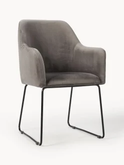 Sillas Con Reposabrazos|Sillas>Westwing Collection Silla con reposabrazos de terciopelo Isla Terciopelo gris oscuro, negro