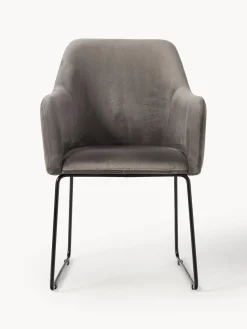 Sillas Con Reposabrazos|Sillas>Westwing Collection Silla con reposabrazos de terciopelo Isla Terciopelo gris oscuro, negro