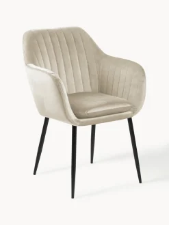 Sillas Con Reposabrazos|Sillas> Silla con reposabrazos de terciopelo Emilia Terciopelo beige, negro mate