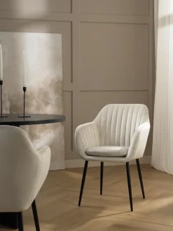 Sillas Con Reposabrazos|Sillas> Silla con reposabrazos de terciopelo Emilia Terciopelo beige, negro mate