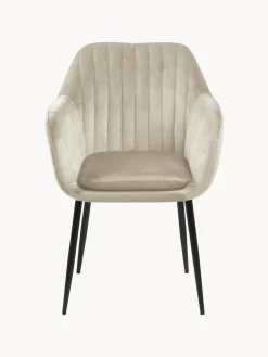 Sillas Con Reposabrazos|Sillas></noscript> Silla con reposabrazos de terciopelo Emilia Terciopelo beige, negro mate