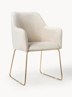 Sillas Con Reposabrazos|Sillas>Westwing Collection Silla con reposabrazos de terciopelo Isla Terciopelo blanco crema, dorado