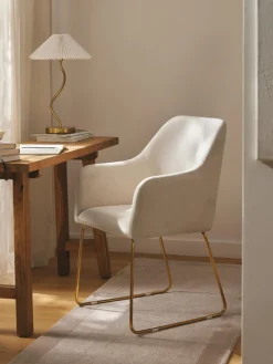 Sillas Con Reposabrazos|Sillas>Westwing Collection Silla con reposabrazos de terciopelo Isla Terciopelo blanco crema, dorado