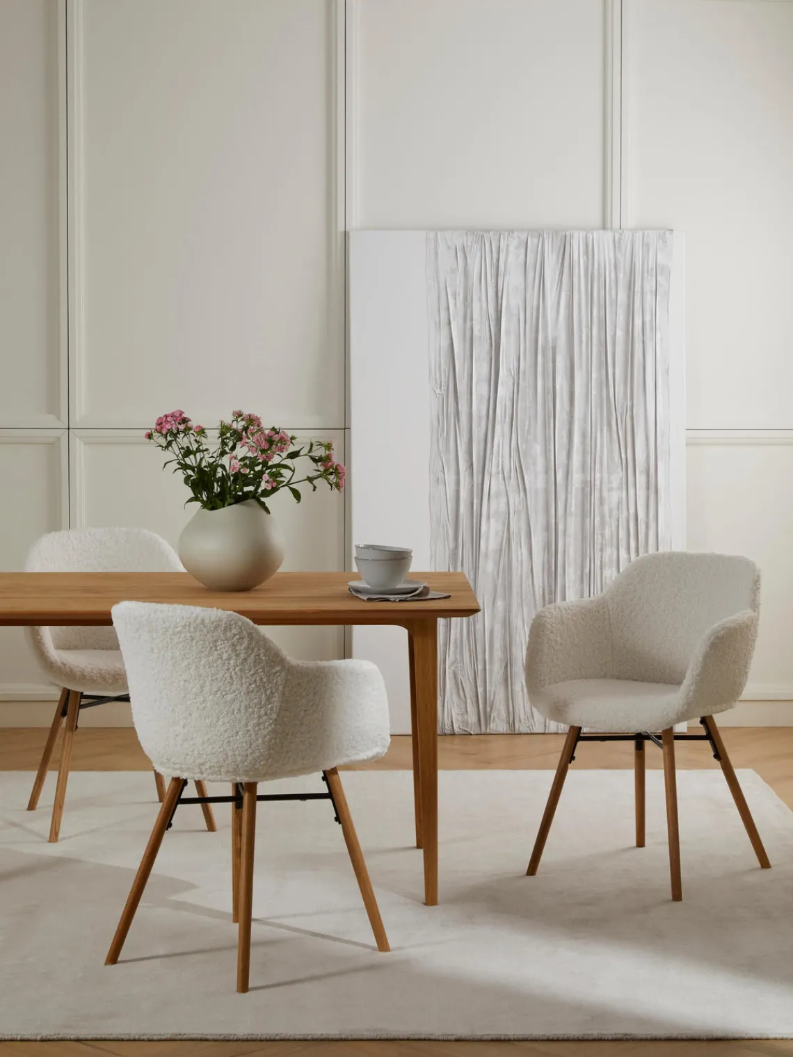 Sillas Con Reposabrazos|Sillas>Westwing Collection Silla con reposabrazos de borreguillo Fiji Borreguillo blanco crema, madera de roble