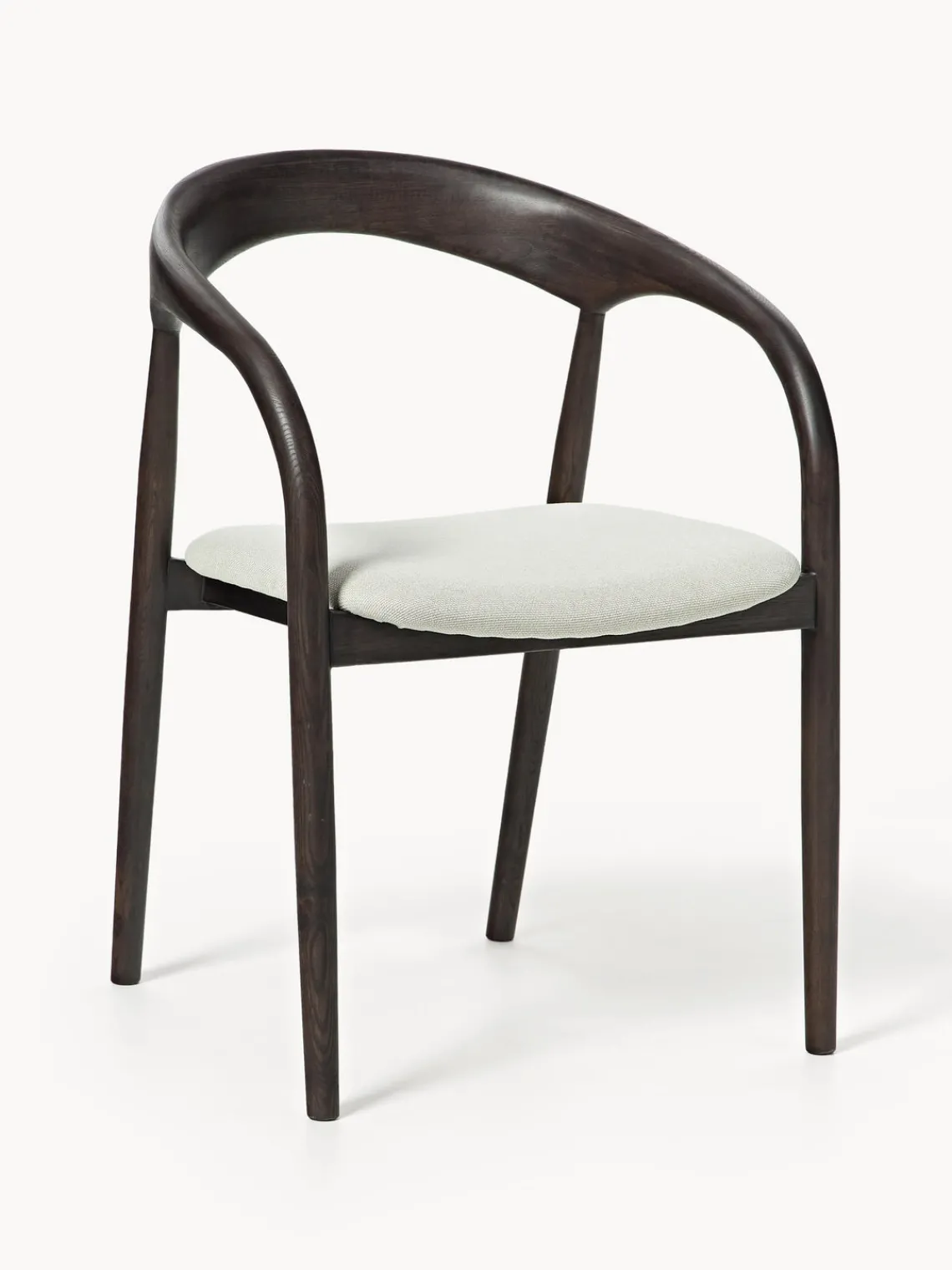 Sillas De Madera|Sillas Con Reposabrazos>Westwing Collection Silla con reposabrazos de madera de fresno y asiento tapizado Camille Tejido blanco Off White, madera de fresno oscura