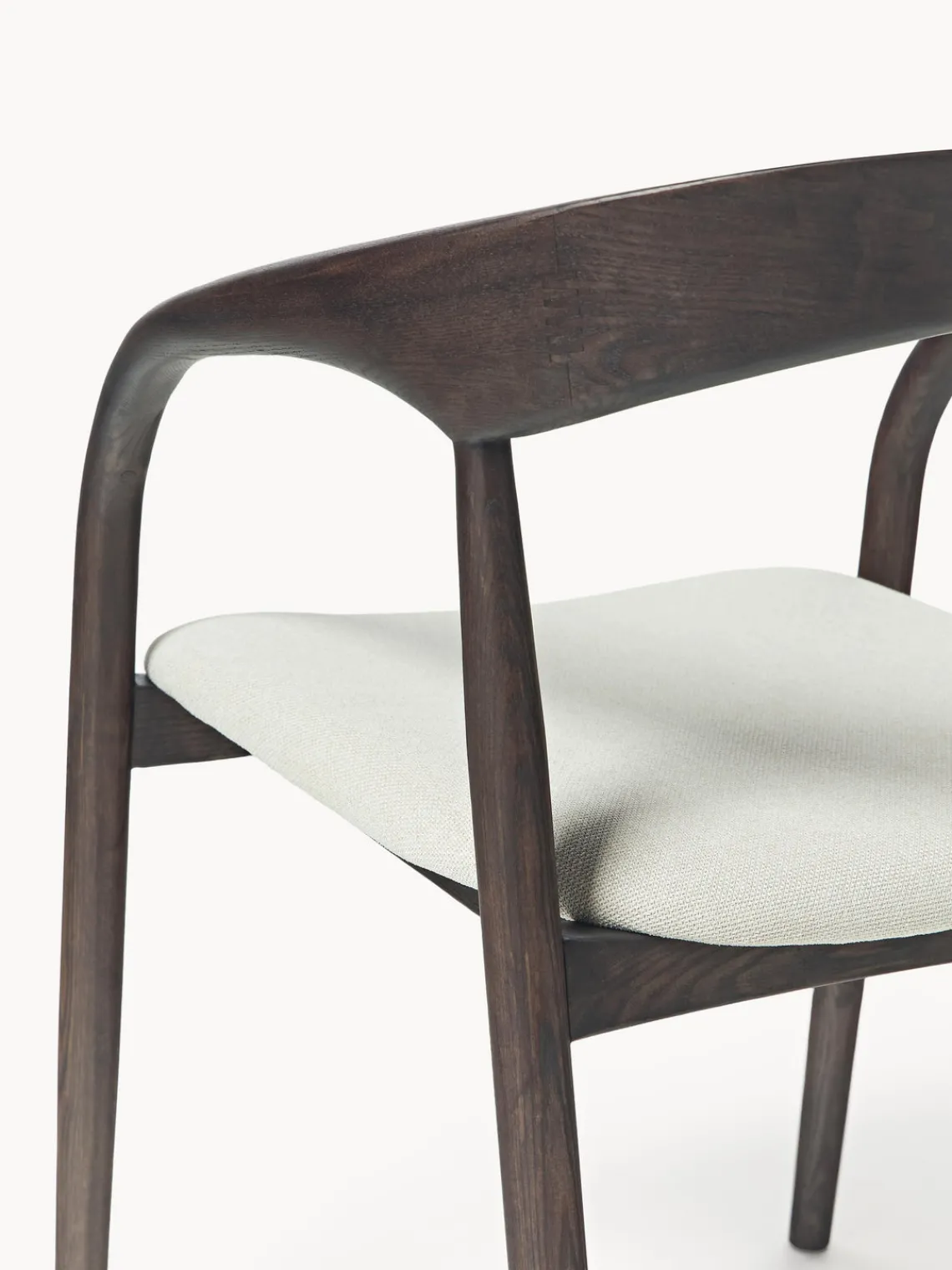 Sillas De Madera|Sillas Con Reposabrazos>Westwing Collection Silla con reposabrazos de madera de fresno y asiento tapizado Camille Tejido blanco Off White, madera de fresno oscura