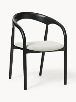 Sillas De Madera|Sillas Con Reposabrazos>Westwing Collection Silla con reposabrazos de madera de fresno y asiento tapizado Camille Tejido blanco Off White, negro
