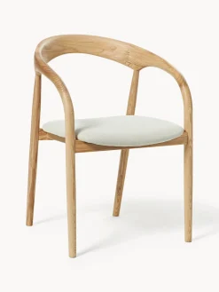 Sillas De Madera|Sillas Con Reposabrazos>Westwing Collection Silla con reposabrazos de madera de fresno y asiento tapizado Camille Tejido blanco Off White, madera de fresno clara