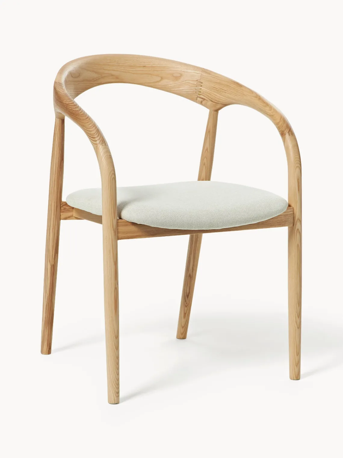 Sillas De Madera|Sillas Con Reposabrazos>Westwing Collection Silla con reposabrazos de madera de fresno y asiento tapizado Camille Tejido blanco Off White, madera de fresno clara