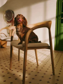 Sillas De Madera|Sillas Con Reposabrazos>Westwing Collection Silla con reposabrazos de madera de fresno y asiento tapizado Camille Tejido blanco Off White, madera de fresno clara