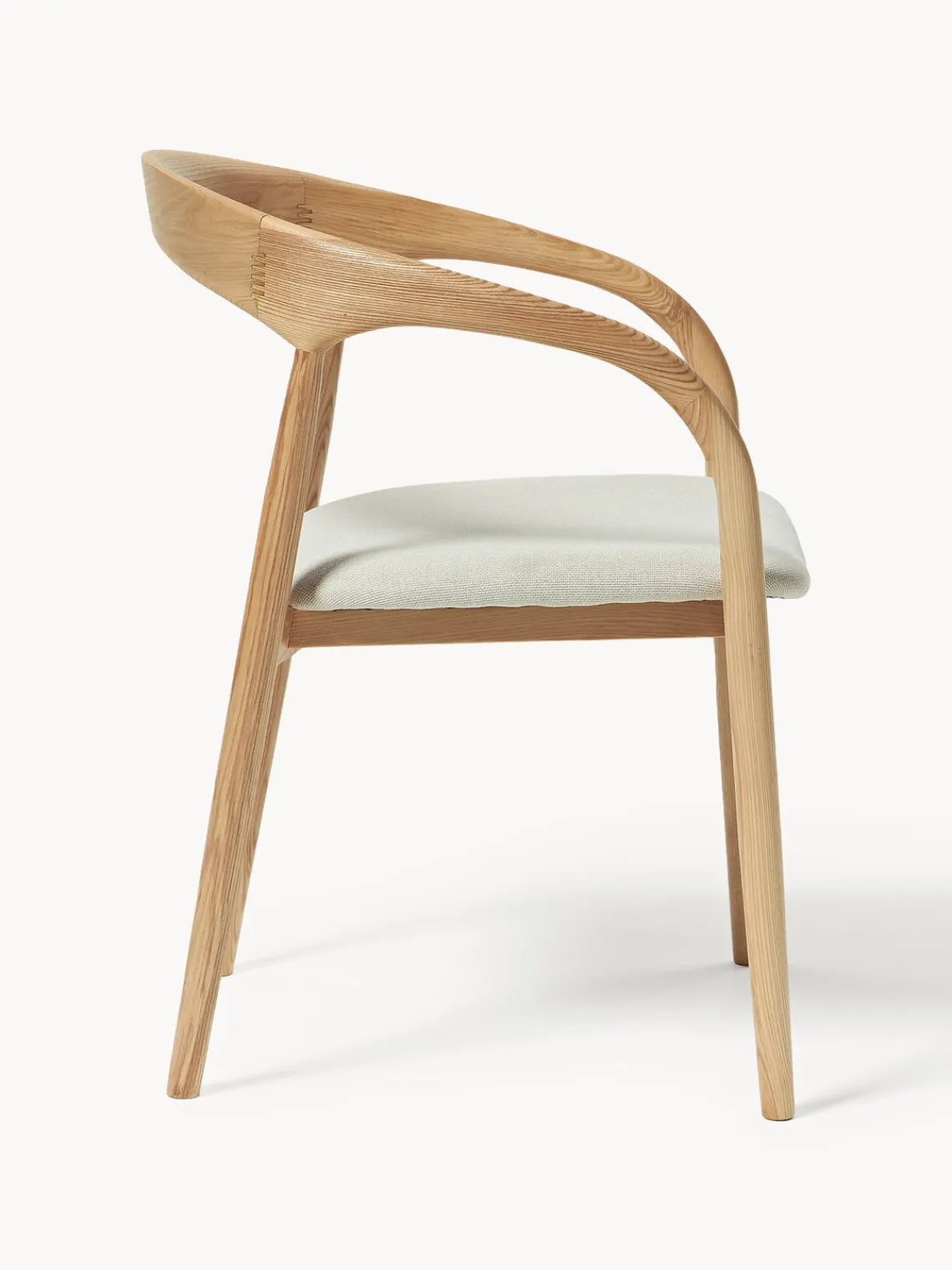 Sillas De Madera|Sillas Con Reposabrazos>Westwing Collection Silla con reposabrazos de madera de fresno y asiento tapizado Camille Tejido blanco Off White, madera de fresno clara