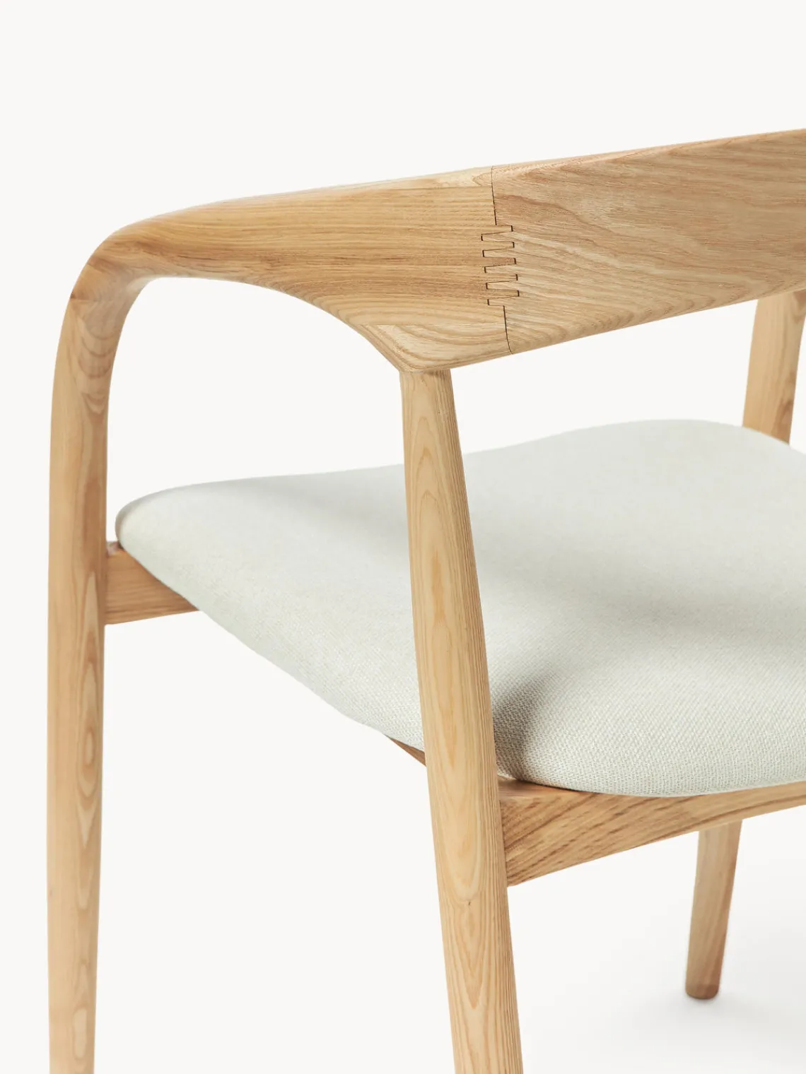 Sillas De Madera|Sillas Con Reposabrazos>Westwing Collection Silla con reposabrazos de madera de fresno y asiento tapizado Camille Tejido blanco Off White, madera de fresno clara