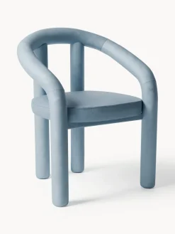 Sillas>Westwing Collection Silla con reposabrazos de terciopelo Calan Terciopelo azul claro