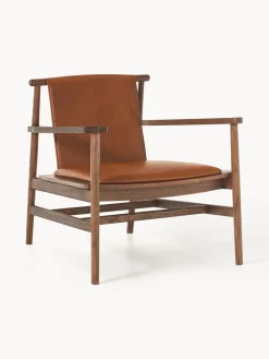 New Silla con reposabrazos de madera de fresno y asiento de cuero Hayo Sillones Pequeños|Sillones